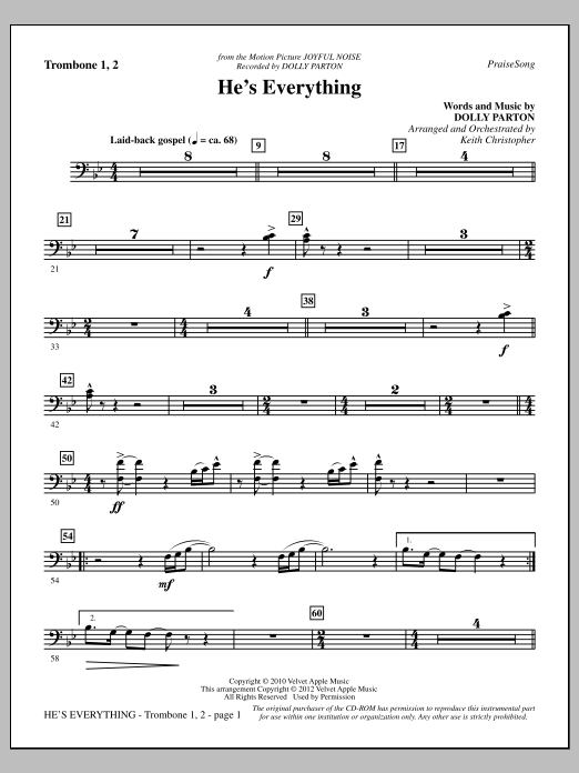 Keith Christopher He's Everything - Trombone 1 & 2 sheet music notes and chords arranged for Choir Instrumental Pak