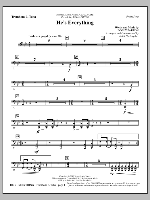 Keith Christopher He's Everything - Trombone 3/Tuba sheet music notes and chords arranged for Choir Instrumental Pak
