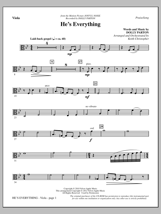 Keith Christopher He's Everything - Viola sheet music notes and chords arranged for Choir Instrumental Pak