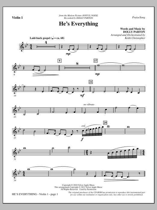 Keith Christopher He's Everything - Violin 1 sheet music notes and chords arranged for Choir Instrumental Pak