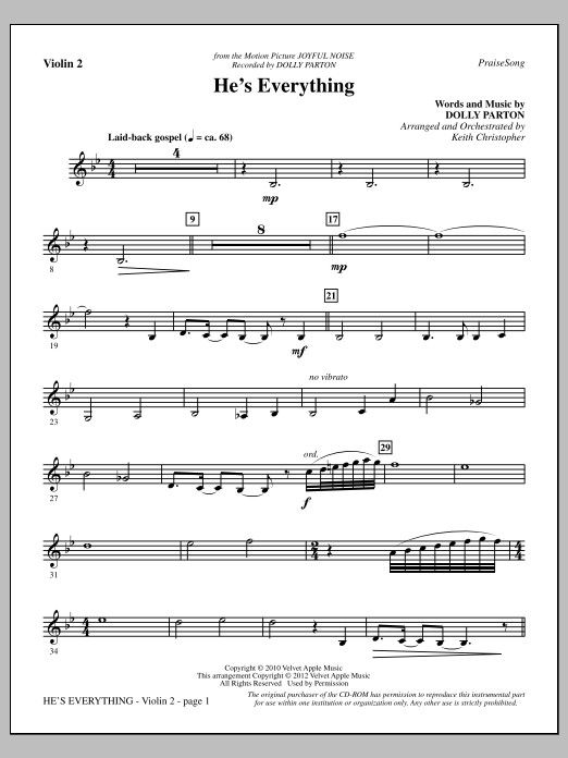 Keith Christopher He's Everything - Violin 2 sheet music notes and chords arranged for Choir Instrumental Pak