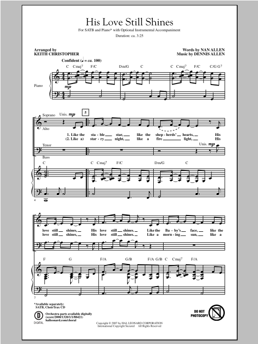 Keith Christopher His Love Still Shines sheet music notes and chords arranged for SATB Choir
