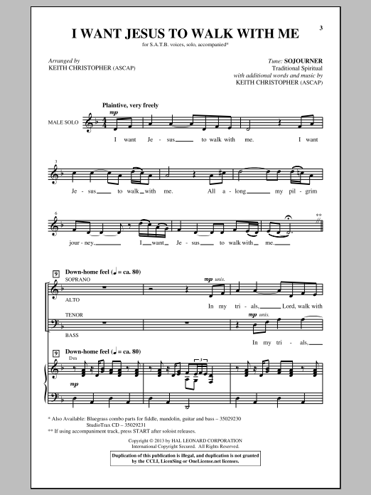 Keith Christopher I Want Jesus To Walk With Me sheet music notes and chords arranged for SATB Choir