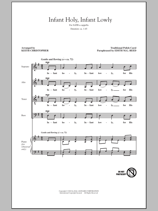 Keith Christopher Infant Holy, Infant Lowly sheet music notes and chords arranged for SATB Choir