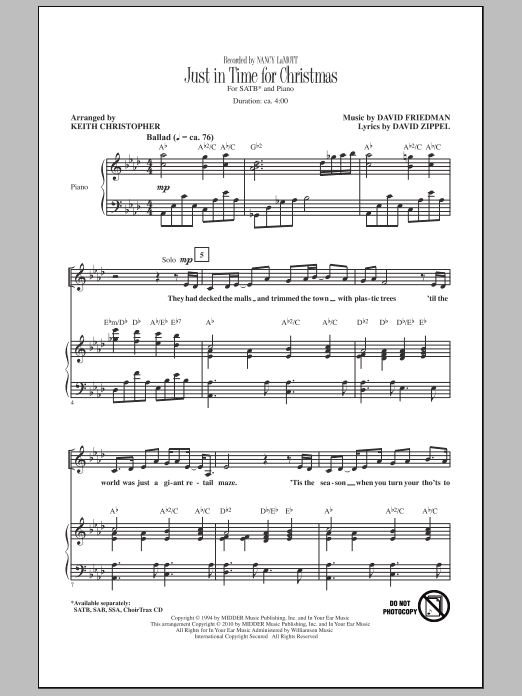 Keith Christopher Just In Time For Christmas sheet music notes and chords arranged for SSA Choir