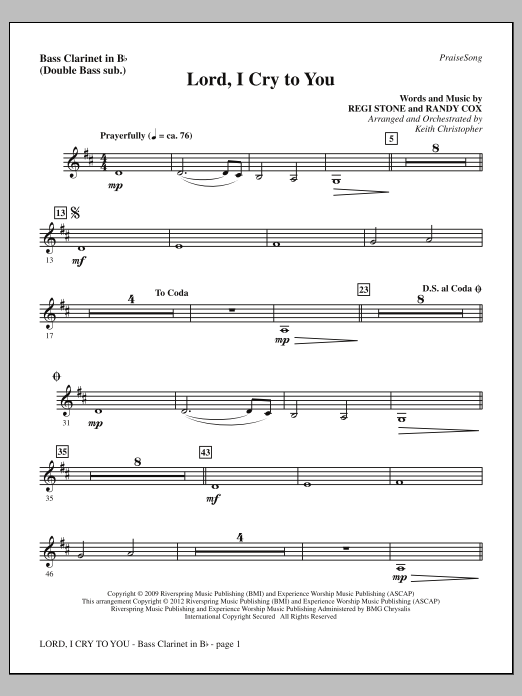 Keith Christopher Lord, I Cry To You - Bass Clarinet (sub. dbl bass) sheet music notes and chords arranged for Choir Instrumental Pak