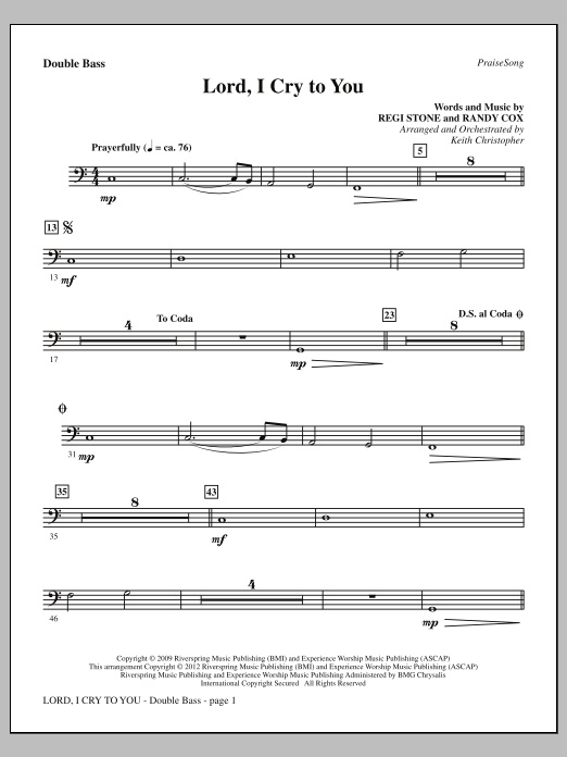 Keith Christopher Lord, I Cry To You - Double Bass sheet music notes and chords arranged for Choir Instrumental Pak