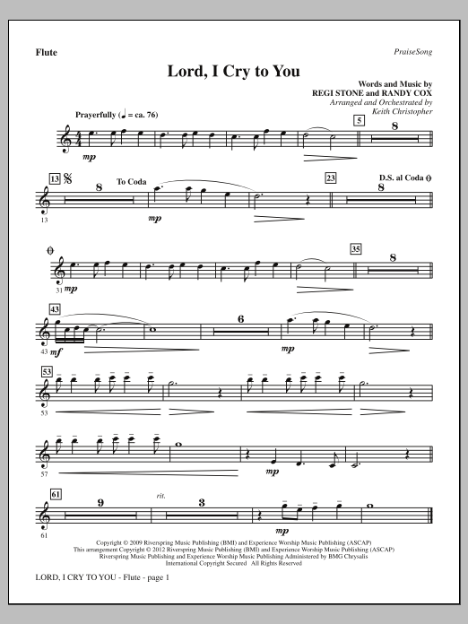 Keith Christopher Lord, I Cry To You - Flute sheet music notes and chords arranged for Choir Instrumental Pak