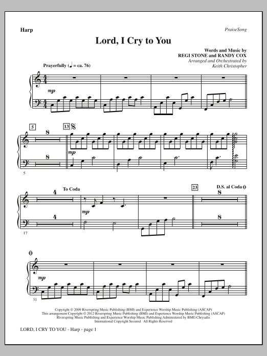 Keith Christopher Lord, I Cry To You - Harp sheet music notes and chords arranged for Choir Instrumental Pak