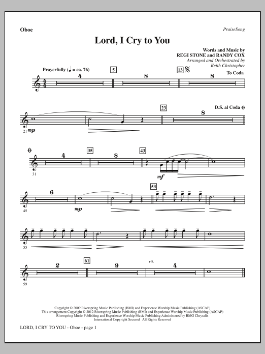 Keith Christopher Lord, I Cry To You - Oboe sheet music notes and chords arranged for Choir Instrumental Pak