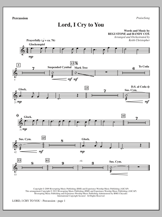 Keith Christopher Lord, I Cry To You - Percussion sheet music notes and chords arranged for Choir Instrumental Pak