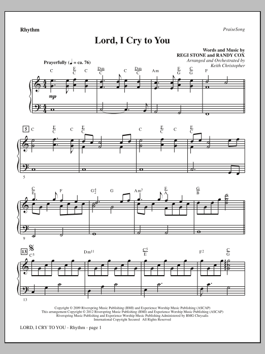 Keith Christopher Lord, I Cry To You - Rhythm sheet music notes and chords arranged for Choir Instrumental Pak
