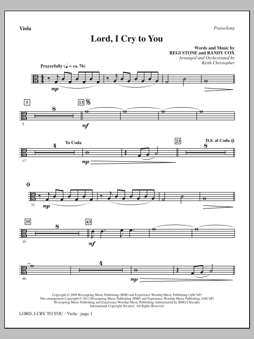 Keith Christopher Lord, I Cry To You - Viola sheet music notes and chords arranged for Choir Instrumental Pak