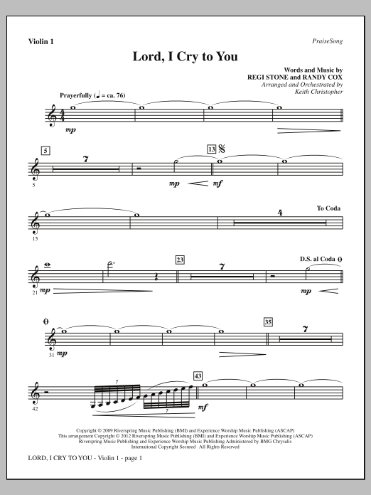 Keith Christopher Lord, I Cry To You - Violin 1 sheet music notes and chords arranged for Choir Instrumental Pak
