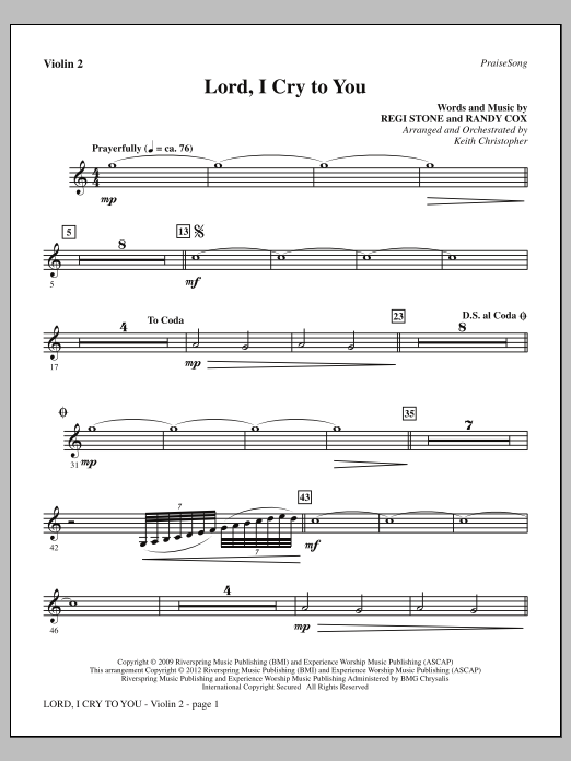 Keith Christopher Lord, I Cry To You - Violin 2 sheet music notes and chords arranged for Choir Instrumental Pak