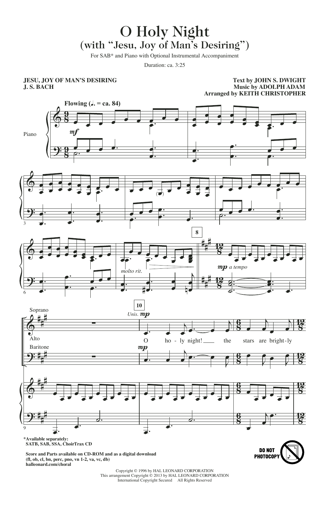 Keith Christopher O Holy Night (with Jesu, Joy Of Man's Desiring) sheet music notes and chords arranged for SAB Choir