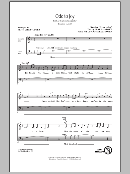 Keith Christopher Ode To Joy sheet music notes and chords arranged for SATB Choir
