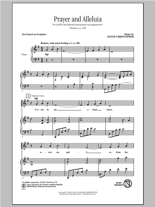 Keith Christopher Prayer And Alleluia sheet music notes and chords arranged for SATB Choir