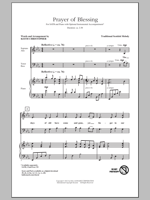 Keith Christopher Prayer Of Blessing sheet music notes and chords arranged for SATB Choir