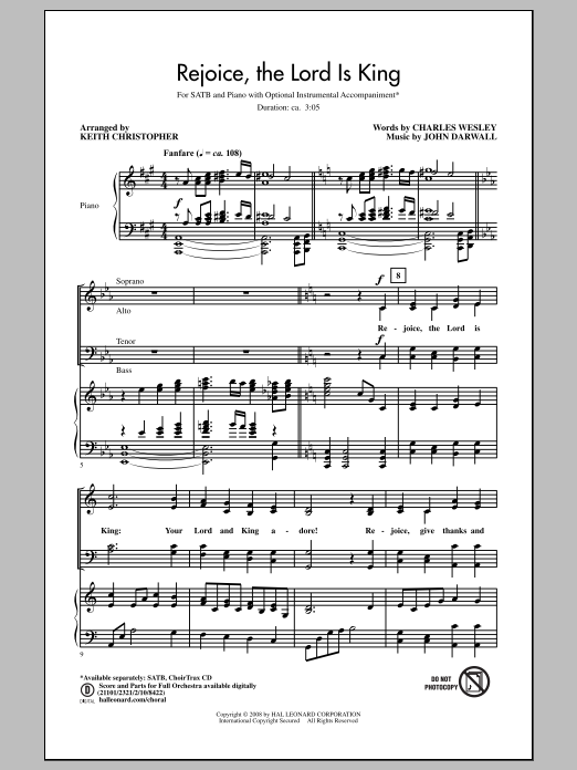 Keith Christopher Rejoice, The Lord Is King sheet music notes and chords arranged for SATB Choir