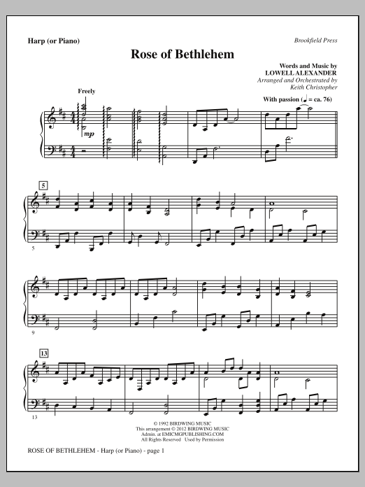 Keith Christopher Rose Of Bethlehem - Harp (or Piano) sheet music notes and chords arranged for Choir Instrumental Pak