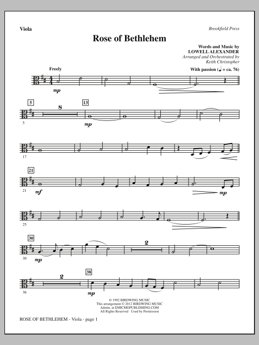 Keith Christopher Rose Of Bethlehem - Viola sheet music notes and chords arranged for Choir Instrumental Pak
