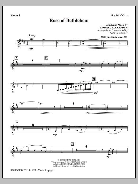 Keith Christopher Rose Of Bethlehem - Violin 1 sheet music notes and chords arranged for Choir Instrumental Pak