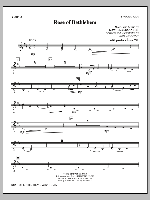 Keith Christopher Rose Of Bethlehem - Violin 2 sheet music notes and chords arranged for Choir Instrumental Pak