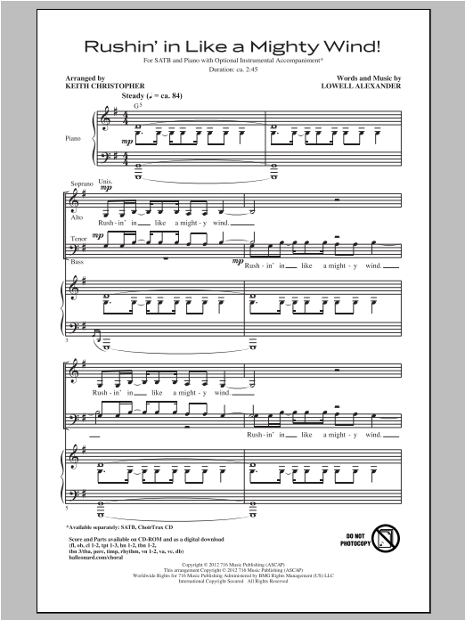 Keith Christopher Rushin' In Like A Mighty Wind! sheet music notes and chords arranged for SATB Choir