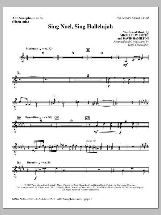 Keith Christopher Sing Noel, Sing Hallelujah - Alto Sax (sub. Horn) sheet music notes and chords arranged for Choir Instrumental Pak