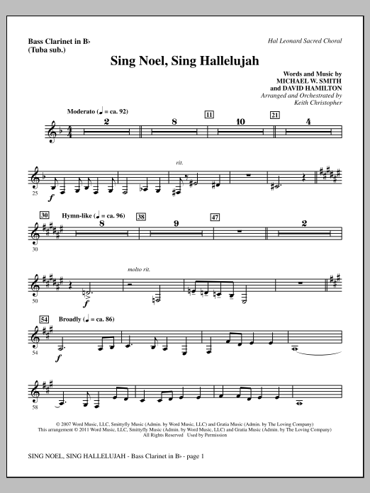 Keith Christopher Sing Noel, Sing Hallelujah - Bass Clarinet (sub. Tuba) sheet music notes and chords arranged for Choir Instrumental Pak