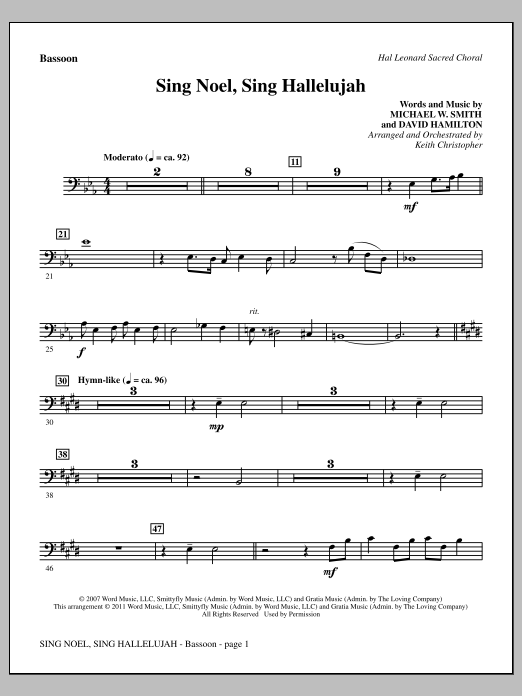 Keith Christopher Sing Noel, Sing Hallelujah - Bassoon sheet music notes and chords arranged for Choir Instrumental Pak