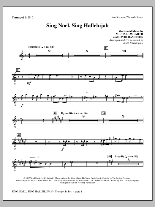 Keith Christopher Sing Noel, Sing Hallelujah - Bb Trumpet 1 sheet music notes and chords arranged for Choir Instrumental Pak