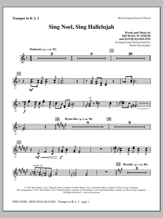 Keith Christopher Sing Noel, Sing Hallelujah - Bb Trumpet 2,3 sheet music notes and chords arranged for Choir Instrumental Pak