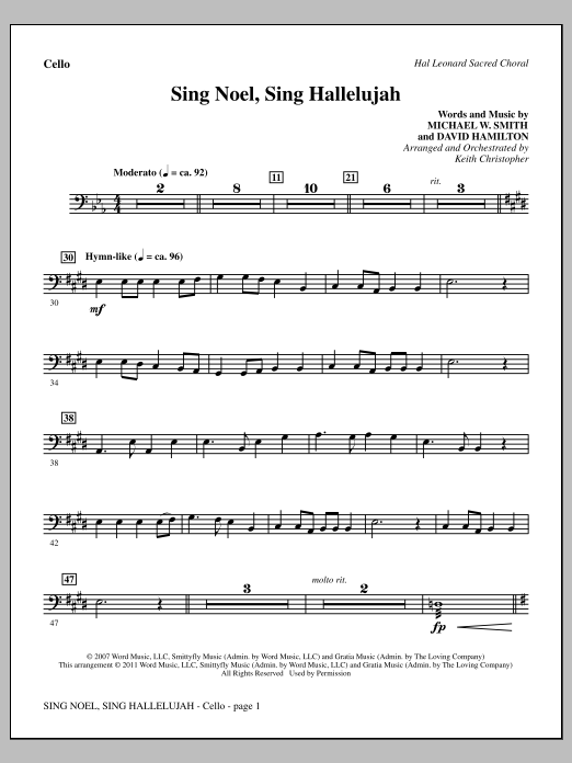 Keith Christopher Sing Noel, Sing Hallelujah - Cello sheet music notes and chords arranged for Choir Instrumental Pak