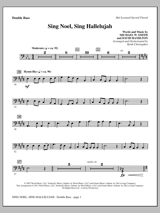 Keith Christopher Sing Noel, Sing Hallelujah - Double Bass sheet music notes and chords arranged for Choir Instrumental Pak