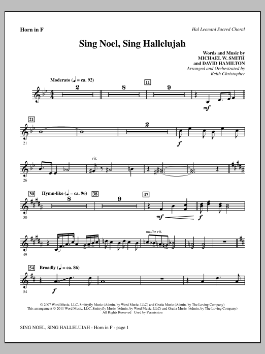 Keith Christopher Sing Noel, Sing Hallelujah - F Horn sheet music notes and chords arranged for Choir Instrumental Pak