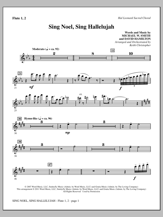 Keith Christopher Sing Noel, Sing Hallelujah - Flute 1 & 2 sheet music notes and chords arranged for Choir Instrumental Pak