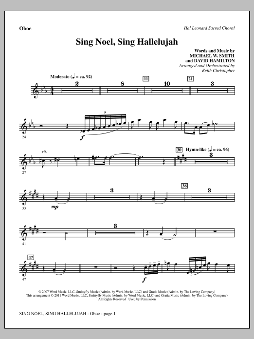 Keith Christopher Sing Noel, Sing Hallelujah - Oboe sheet music notes and chords arranged for Choir Instrumental Pak