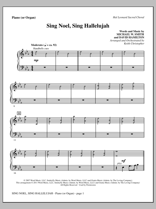 Keith Christopher Sing Noel, Sing Hallelujah - Piano or Organ sheet music notes and chords arranged for Choir Instrumental Pak
