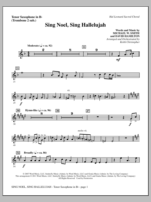 Keith Christopher Sing Noel, Sing Hallelujah - Tenor Sax (sub. Tbn 2) sheet music notes and chords arranged for Choir Instrumental Pak