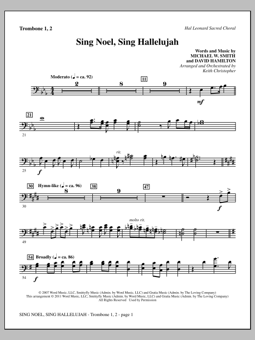 Keith Christopher Sing Noel, Sing Hallelujah - Trombone 1 & 2 sheet music notes and chords arranged for Choir Instrumental Pak