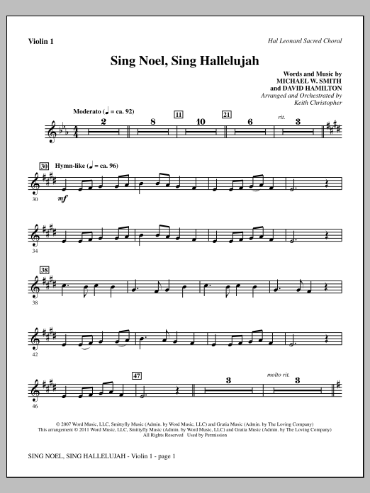 Keith Christopher Sing Noel, Sing Hallelujah - Violin 1 sheet music notes and chords arranged for Choir Instrumental Pak