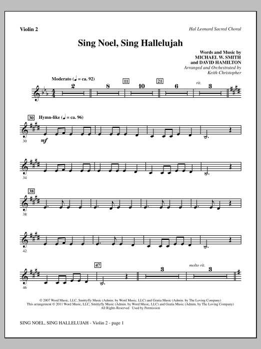 Keith Christopher Sing Noel, Sing Hallelujah - Violin 2 sheet music notes and chords arranged for Choir Instrumental Pak
