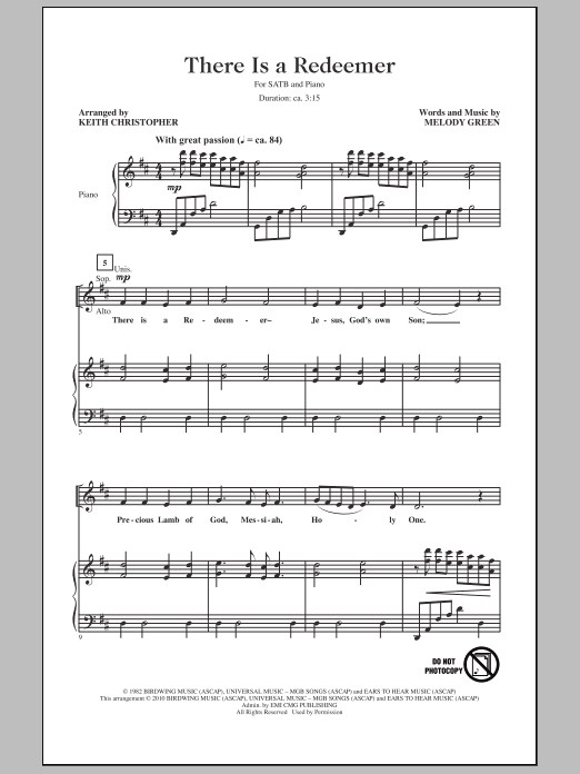 Keith Christopher There Is A Redeemer sheet music notes and chords arranged for SATB Choir