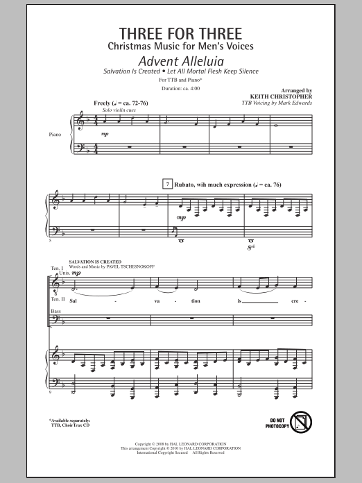 Keith Christopher Three For Three - Three Songs For Three Parts - Volume 2 sheet music notes and chords arranged for TTBB Choir
