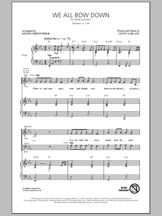 Keith Christopher We All Bow Down sheet music notes and chords arranged for SATB Choir