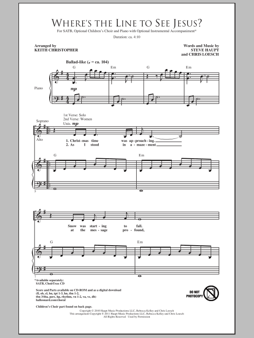 Keith Christopher Where's The Line To See Jesus? sheet music notes and chords arranged for SATB Choir