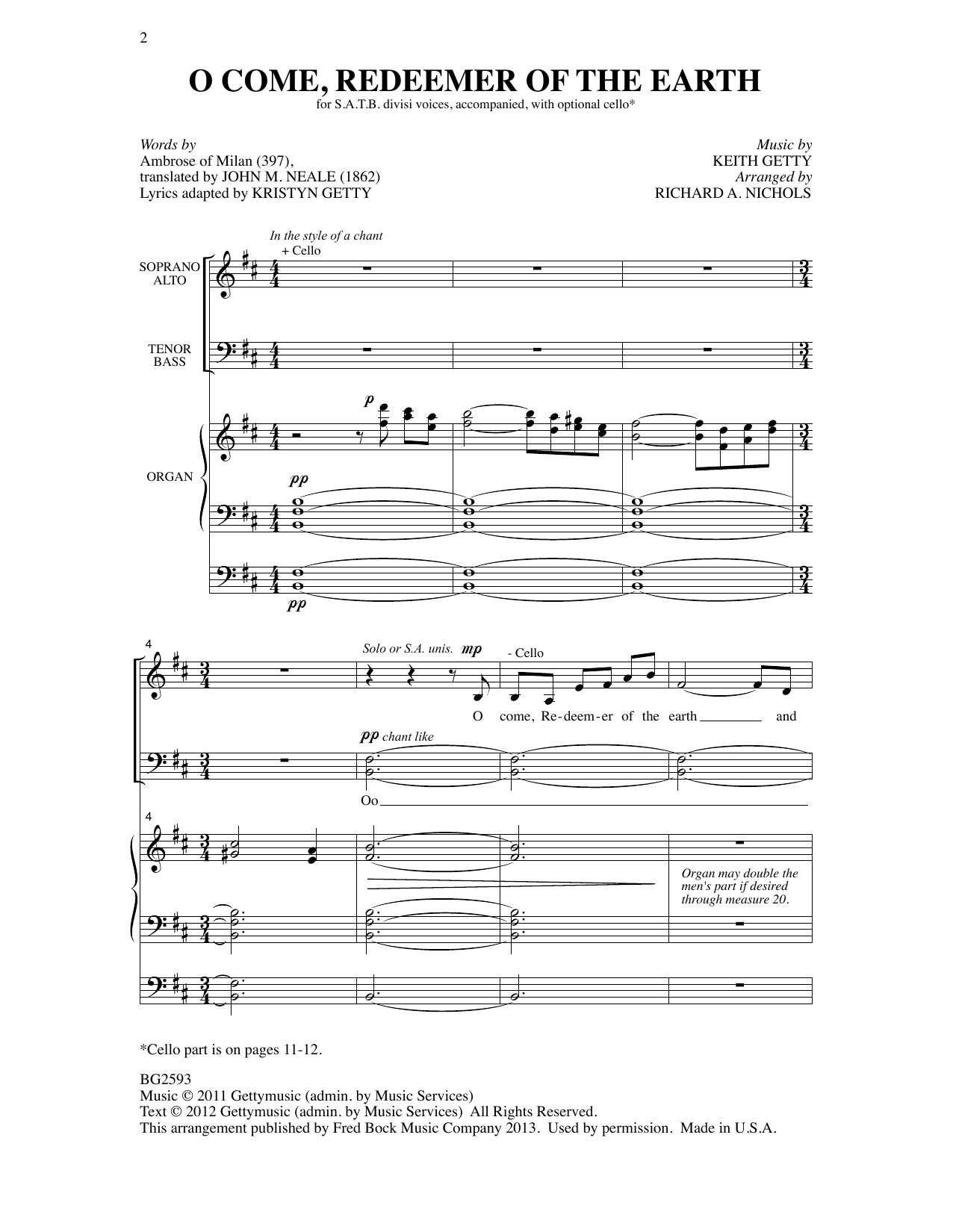 Keith Getty O Come, Redeemer Of The Earth (arr. Richard A. Nichols) sheet music notes and chords arranged for SATB Choir