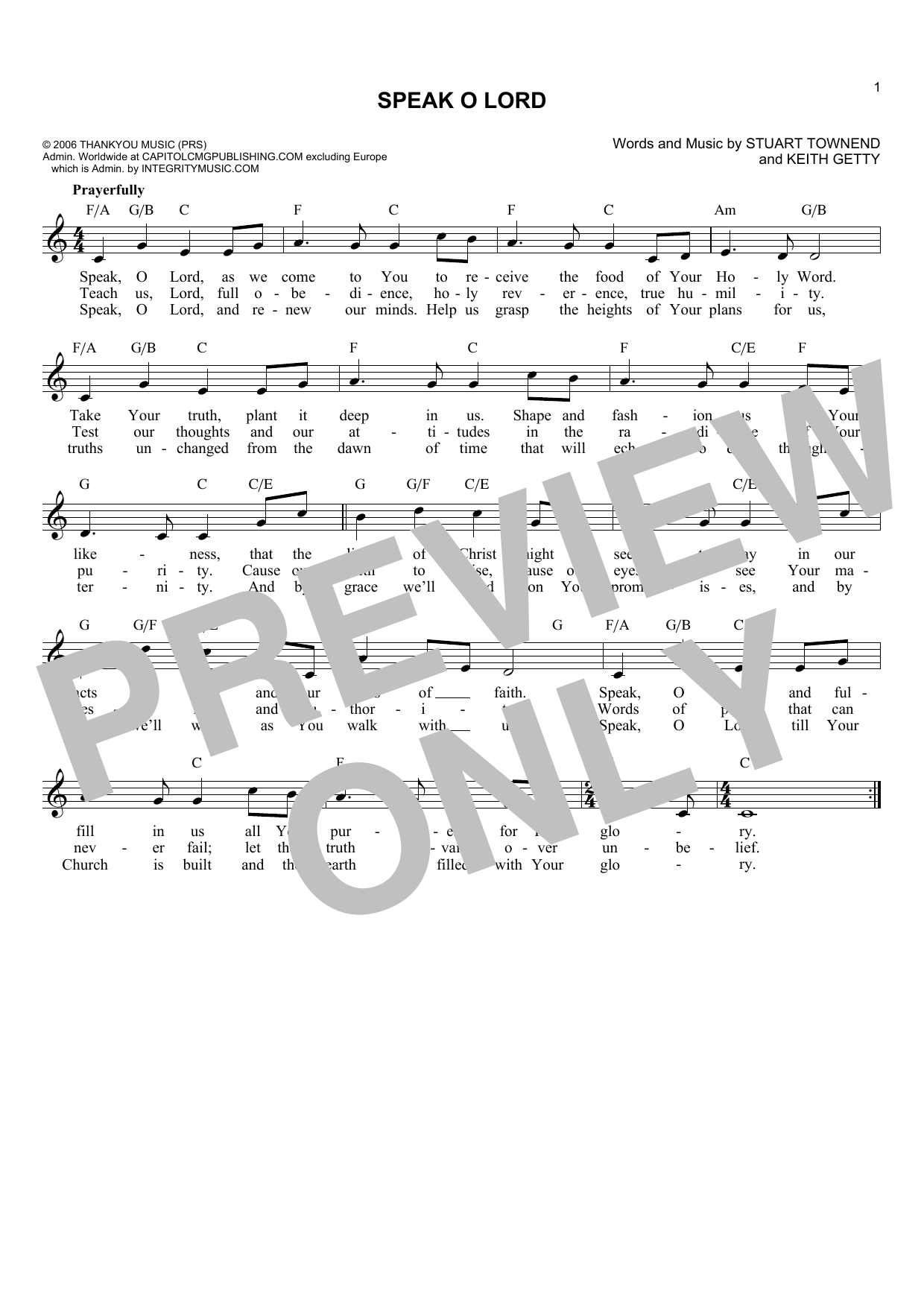 Keith Getty Speak O Lord sheet music notes and chords arranged for Lead Sheet / Fake Book